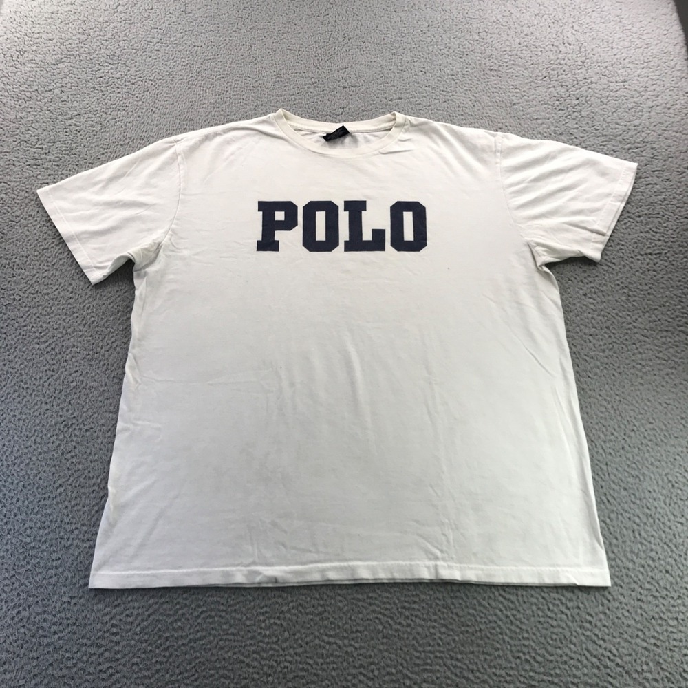 Vintage Polo Ralph Lauren Shirt Mens Extra Large White Spell Out Logo 90s Cotton